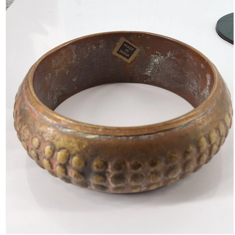 Vintage Chunky Hammered Copper Bangle Bracelet Made in India Boho